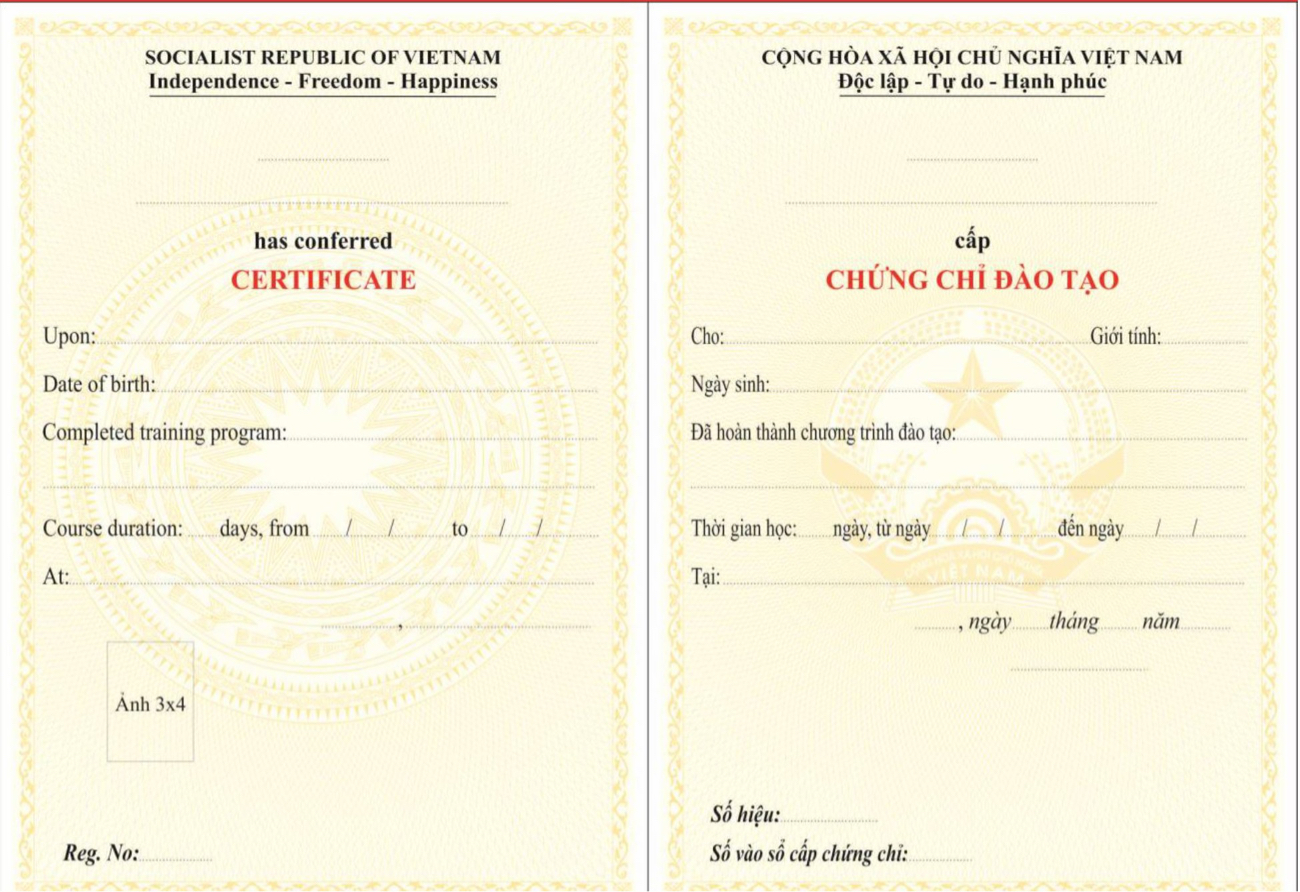 Chứng chỉ đào tạo Chứng chỉ đào tạo